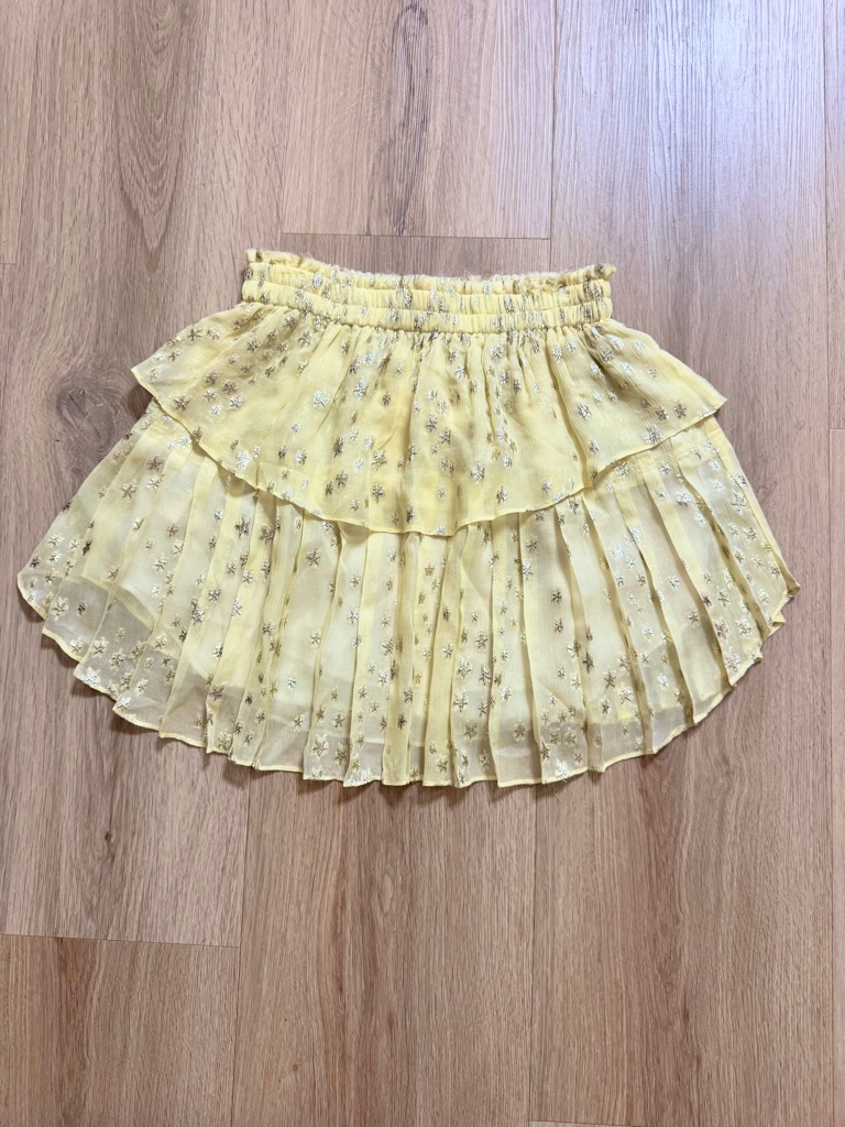 Loveshackfancy Yellow Ruffled Metallic Silver Star Mini Skirt